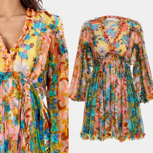 ZIMMERMANN Ruffled Floral Silk Chiffon Estelle Billow Mini Dress - Picture 4 of 5